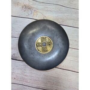 VTG Chinese Pewter Censer Decorative Bowl Bronze Coin and Rim Hong Kong